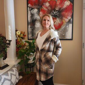 Lucky Brand Pink-Beige Plaid Coat